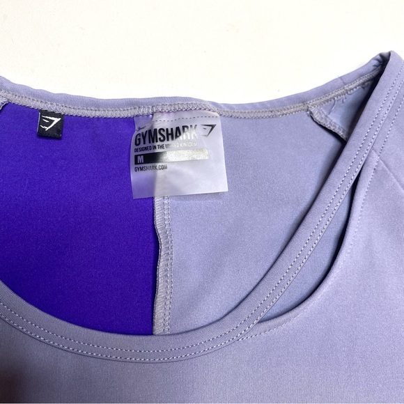 Gymshark Asymmetric Crop Top Steel Blue Indigo Purple Short Sleeve Size Medium - Picture 5 of 9